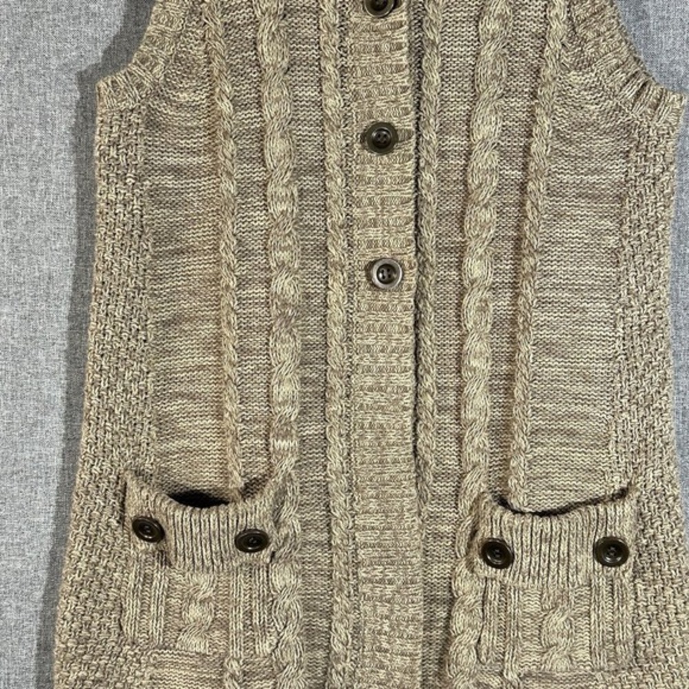 Y2K Brown Knit Sweater Vest‎ Women's w/ Buttons & Front Pockets - Picture 2 of 6